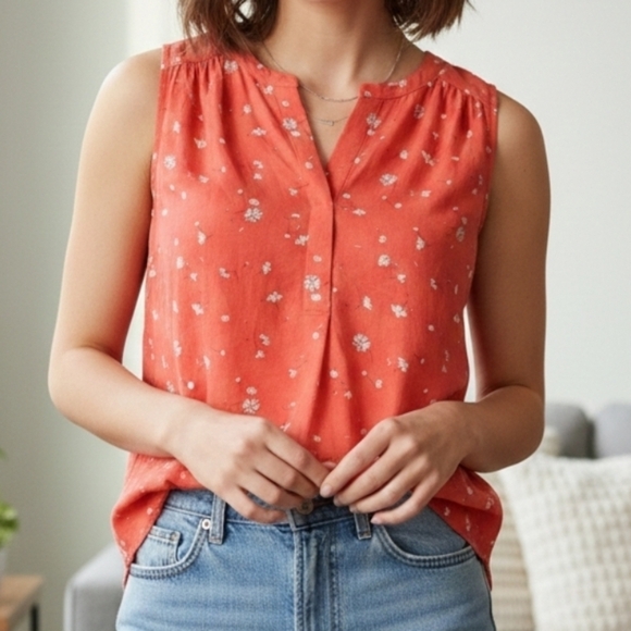 Daniel Rainn Tops - Daniel Rainn Women's Orange Sleeveless Floral Flowy Daisy Print Top, Size Small